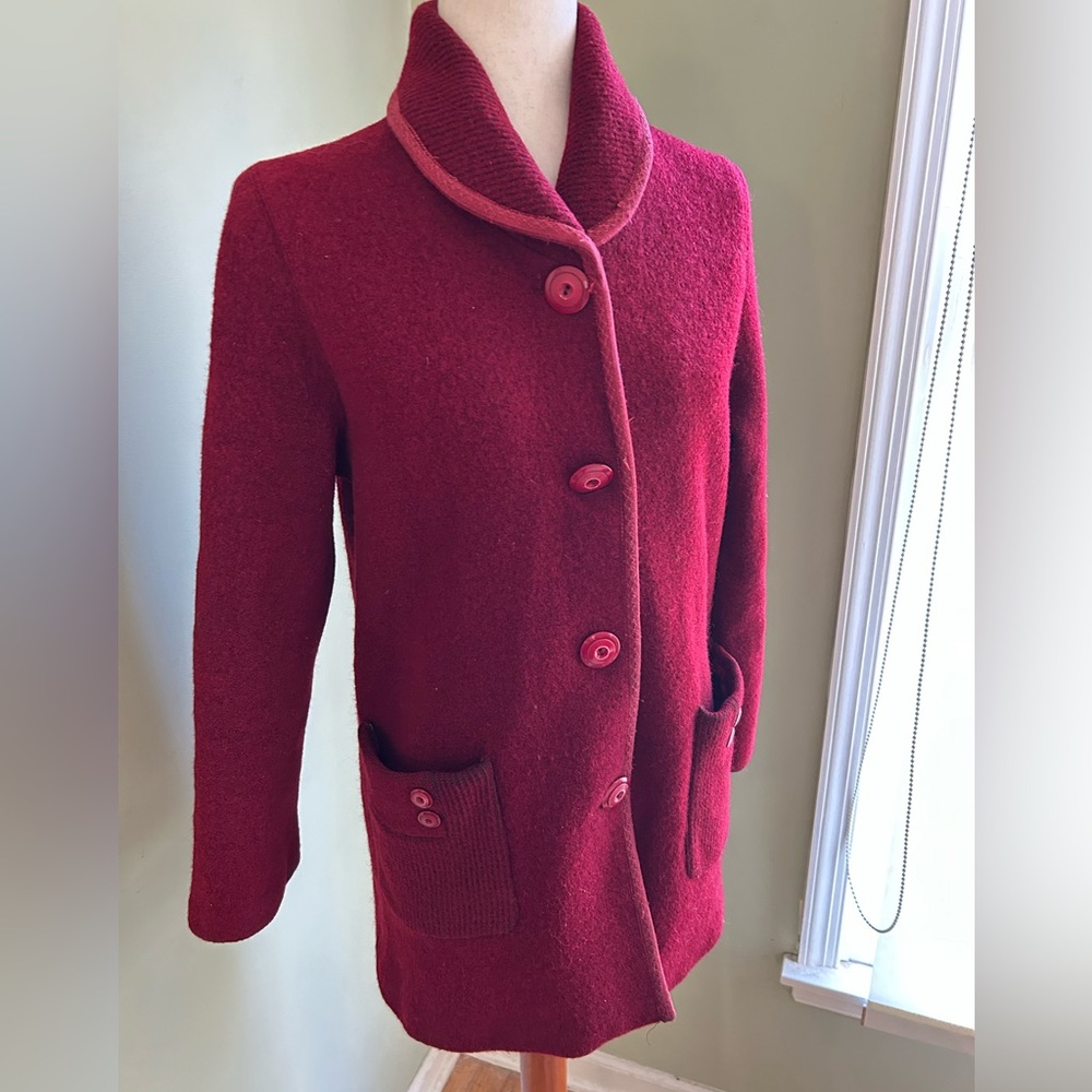 Vintage wool coat cranberry red size 2/4. Shawl neck, retro buttons,big pockets - Picture 4 of 16